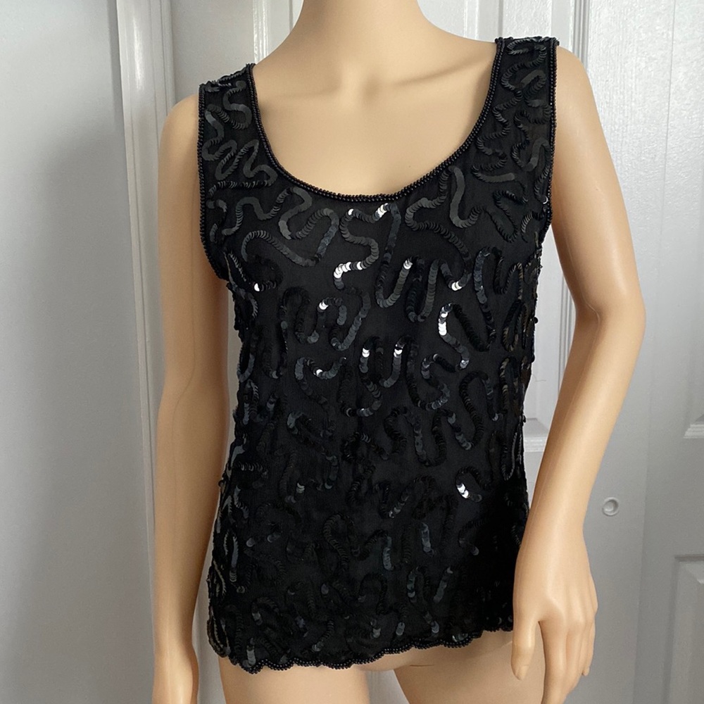 100% Silk Black Sequined & Beaded Halter Top